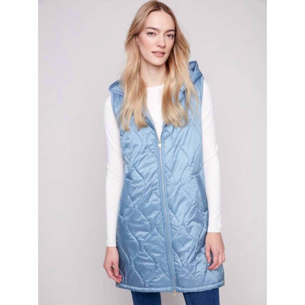 NEW CHARLIE B pearlized long vest in oxford blue